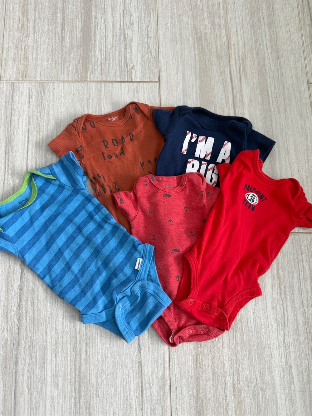 5 Onesies newborn and 0-3 months snap enclosure baseball nautical stripes